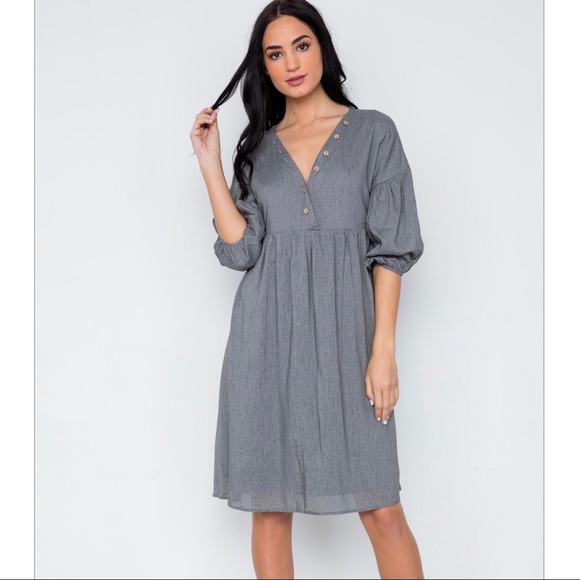 Gray Button-Down Midi Dress - Picture 2 of 8